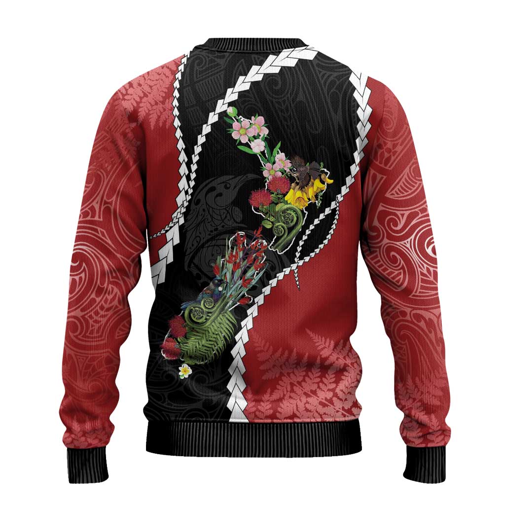 New Zealand Christmas Ugly Christmas Sweater Flora Map with Birds - Aussie Hoodie