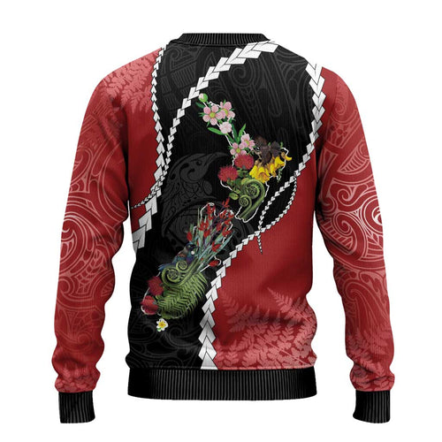 New Zealand Christmas Ugly Christmas Sweater Flora Map with Birds - Aussie Hoodie