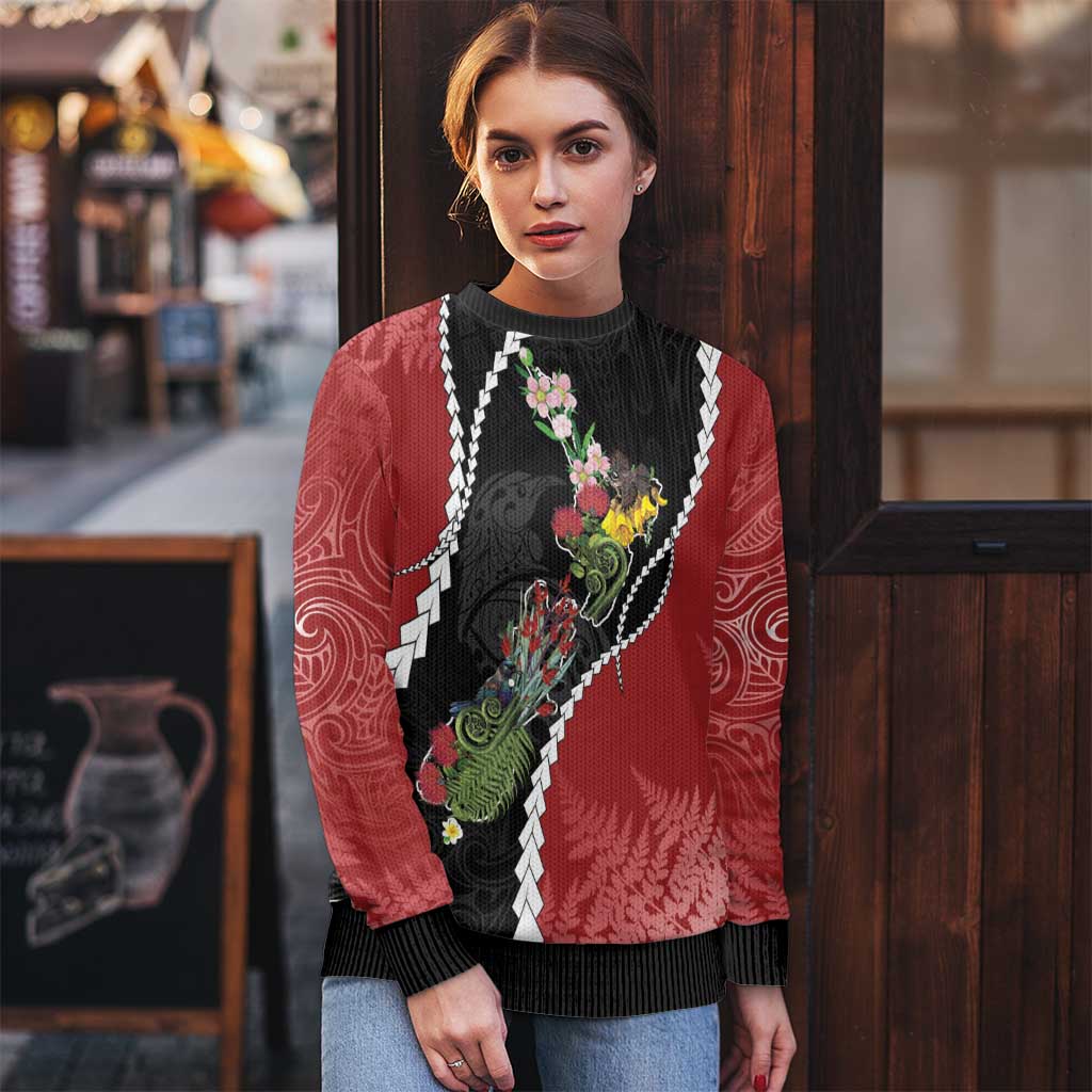 New Zealand Christmas Ugly Christmas Sweater Flora Map with Birds - Aussie Hoodie