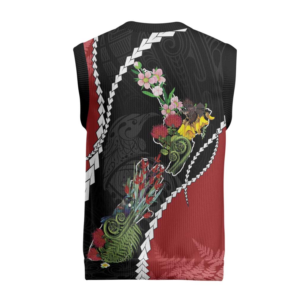 New Zealand Christmas Knitted V-Neck Vest Flora Map with Birds - Aussie Hoodie