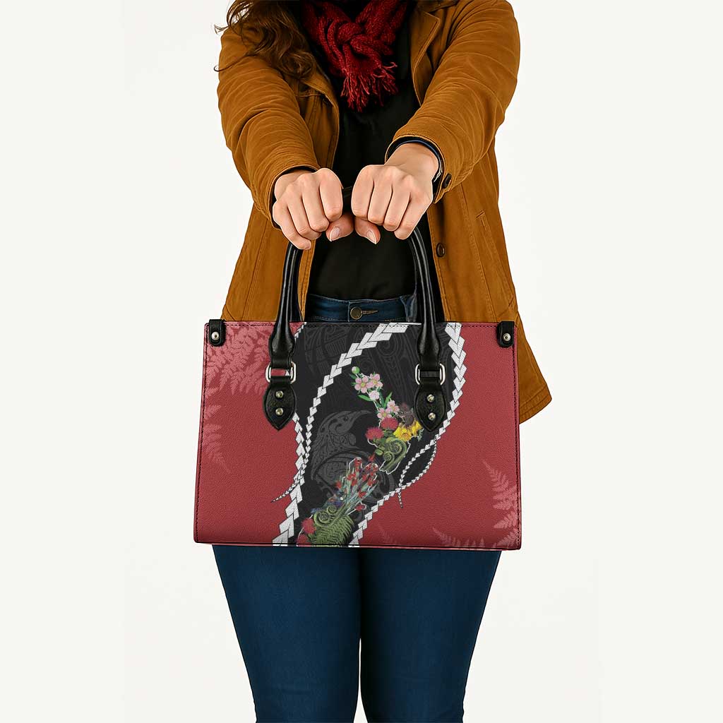 New Zealand Christmas Leather Bag Flora Map with Birds - Aussie Hoodie