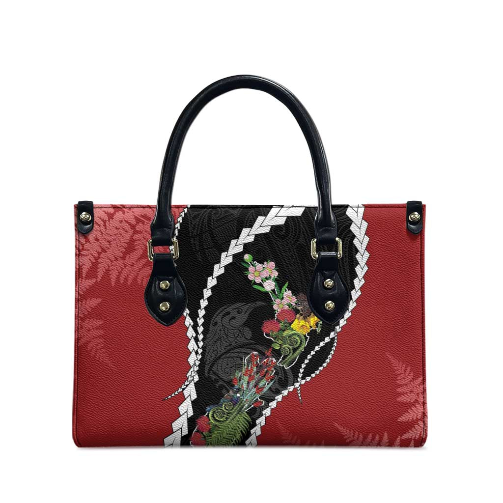 New Zealand Christmas Leather Bag Flora Map with Birds - Aussie Hoodie