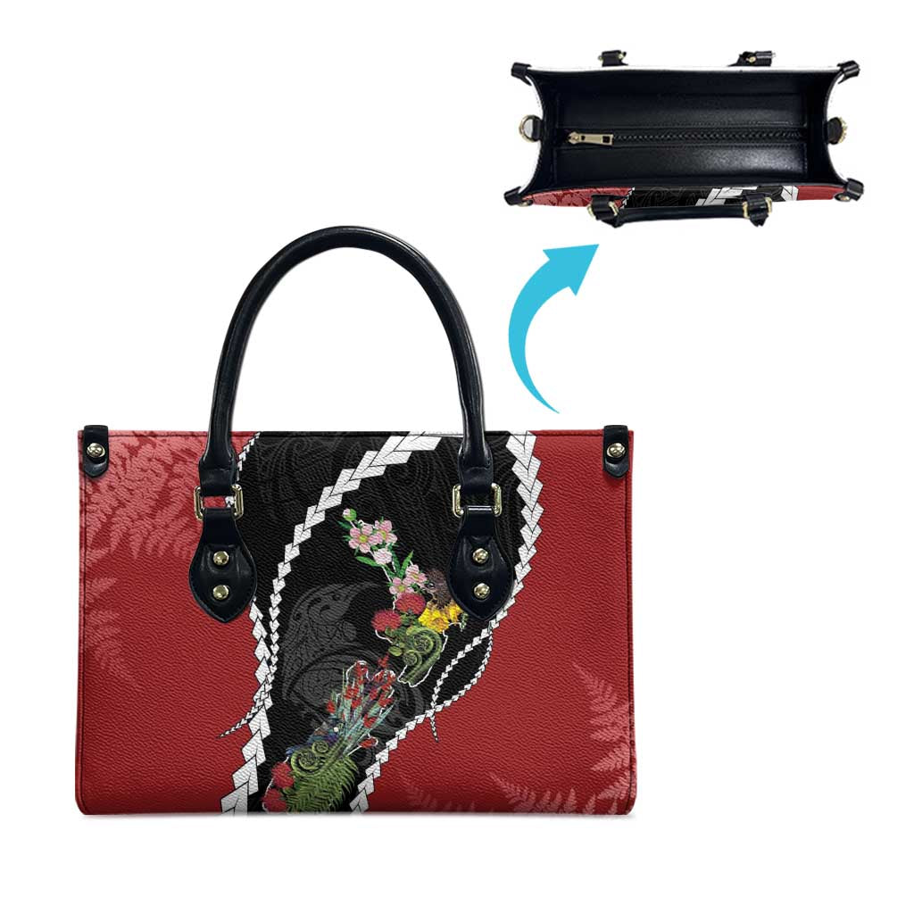 New Zealand Christmas Leather Bag Flora Map with Birds - Aussie Hoodie