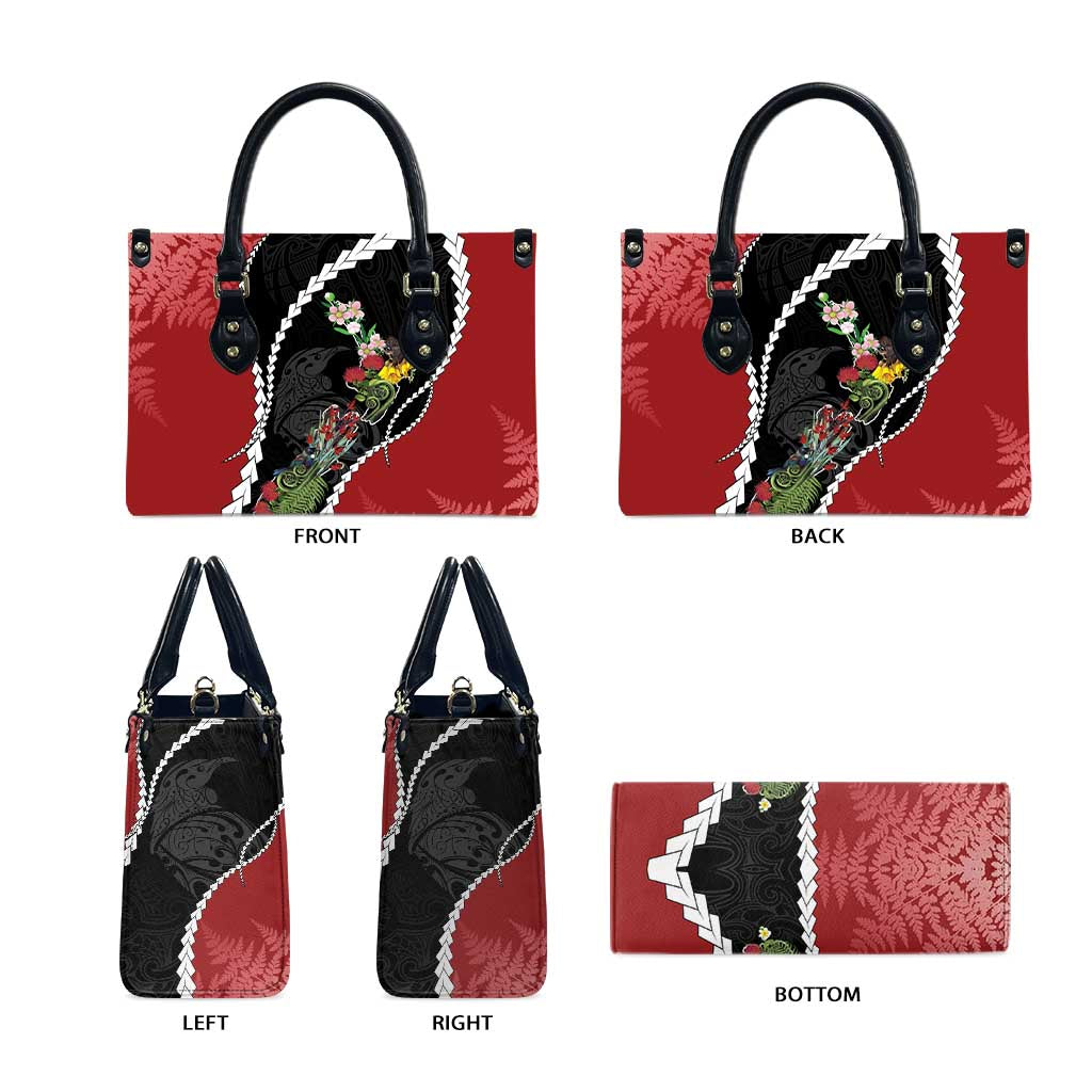 New Zealand Christmas Leather Bag Flora Map with Birds - Aussie Hoodie