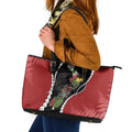 New Zealand Christmas Leather Tote Bag Flora Map with Birds - Aussie Hoodie