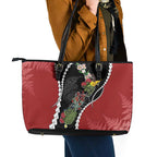 New Zealand Christmas Leather Tote Bag Flora Map with Birds - Aussie Hoodie