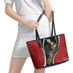 New Zealand Christmas Leather Tote Bag Flora Map with Birds - Aussie Hoodie