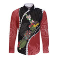 New Zealand Christmas Long Sleeve Button Shirt Flora Map with Birds - Aussie Hoodie