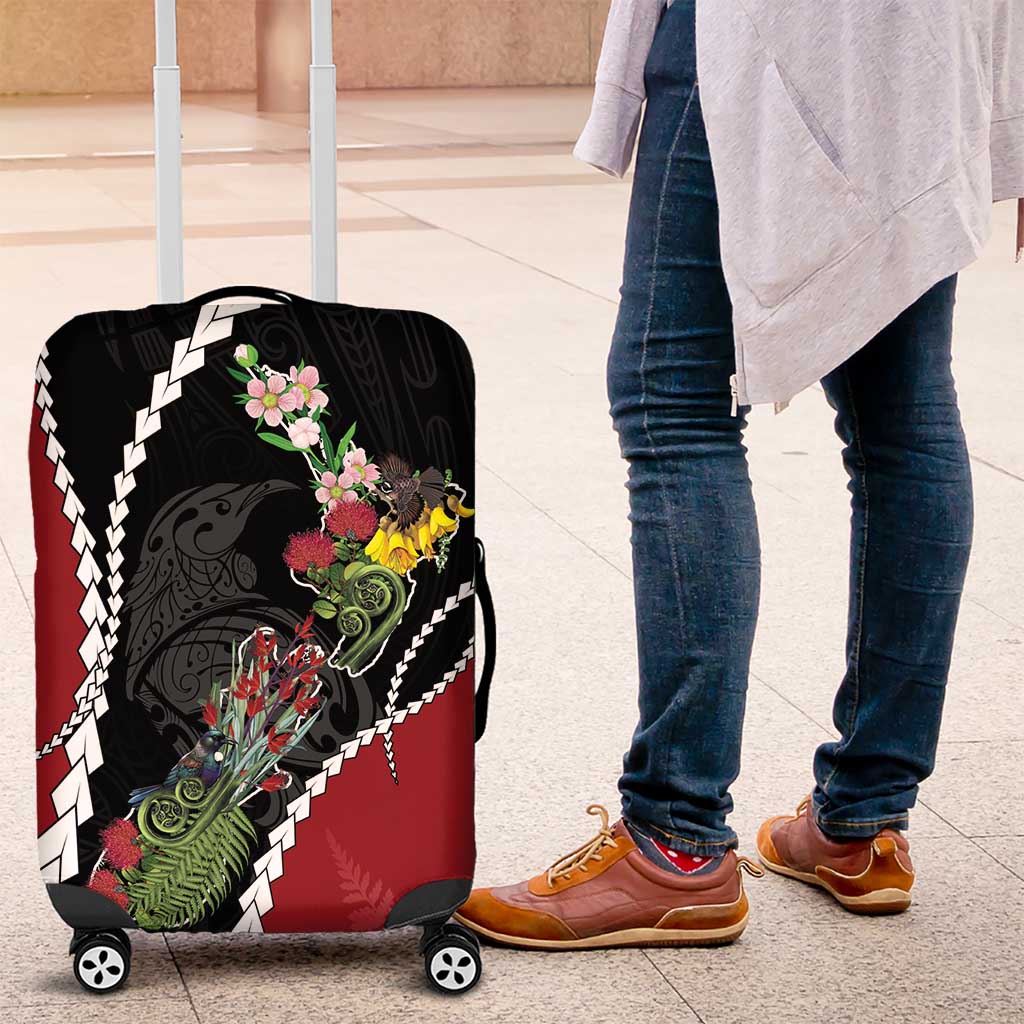 New Zealand Christmas Luggage Cover Flora Map with Birds - Aussie Hoodie