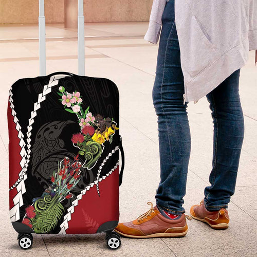 New Zealand Christmas Luggage Cover Flora Map with Birds - Aussie Hoodie