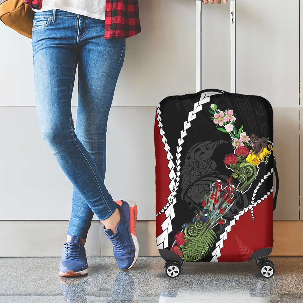 New Zealand Christmas Luggage Cover Flora Map with Birds - Aussie Hoodie
