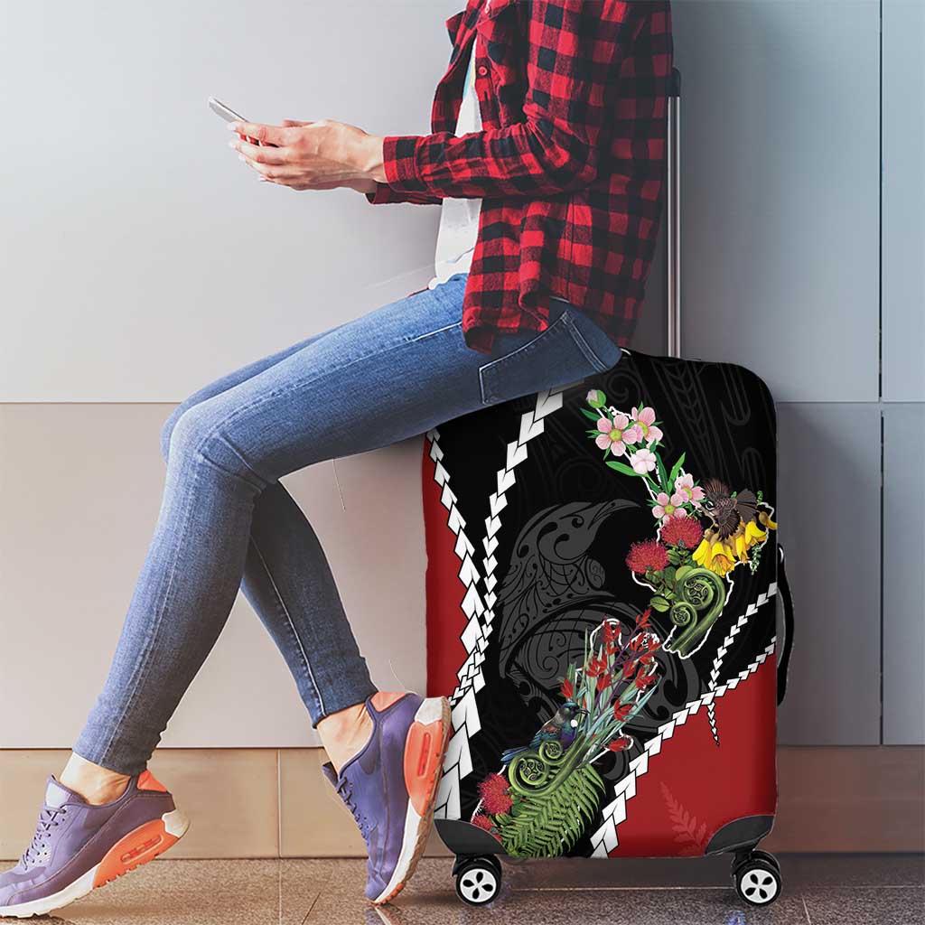 New Zealand Christmas Luggage Cover Flora Map with Birds - Aussie Hoodie