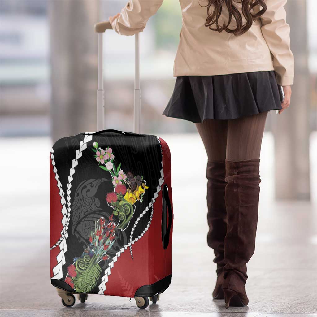 New Zealand Christmas Luggage Cover Flora Map with Birds - Aussie Hoodie