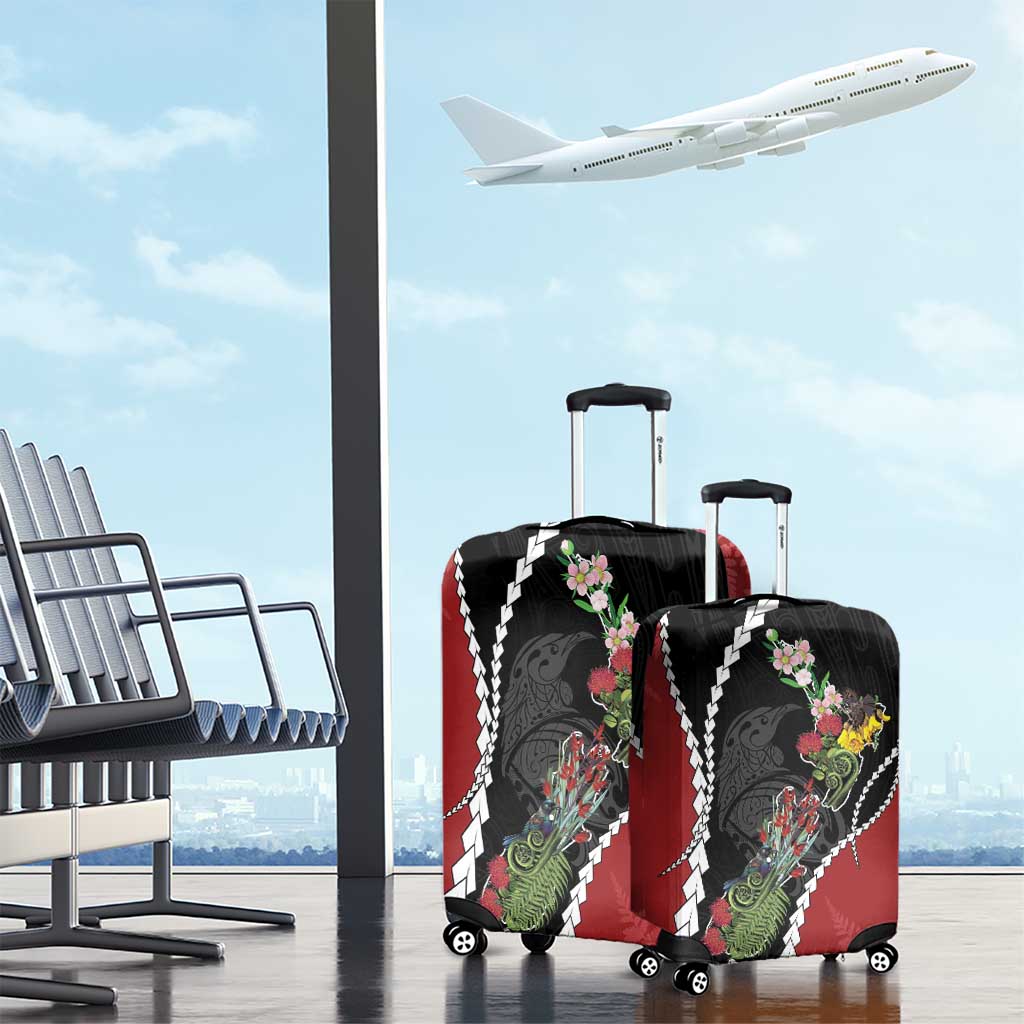 New Zealand Christmas Luggage Cover Flora Map with Birds - Aussie Hoodie