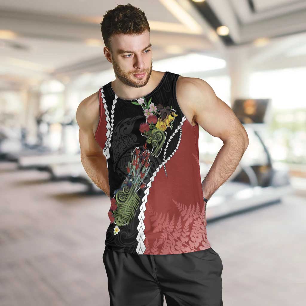 New Zealand Christmas Men Tank Top Flora Map with Birds - Aussie Hoodie
