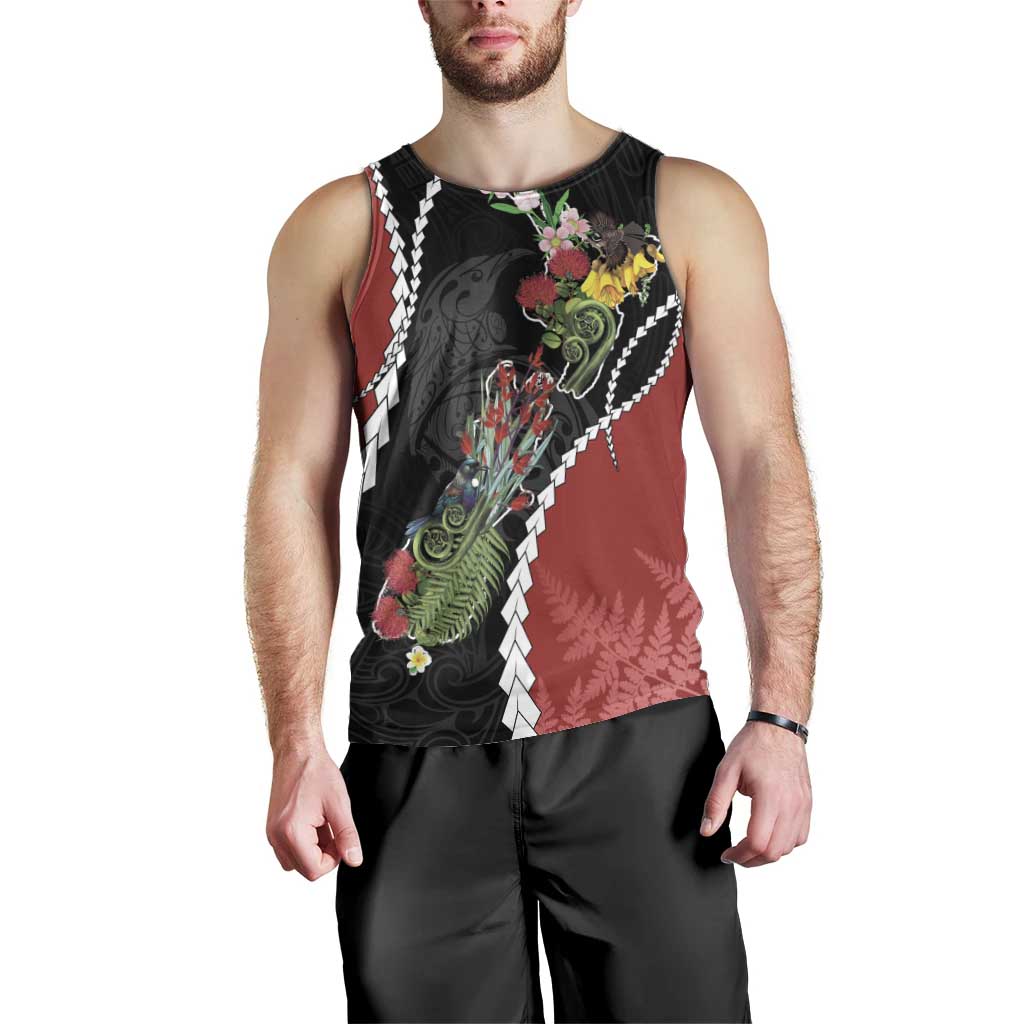 New Zealand Christmas Men Tank Top Flora Map with Birds - Aussie Hoodie