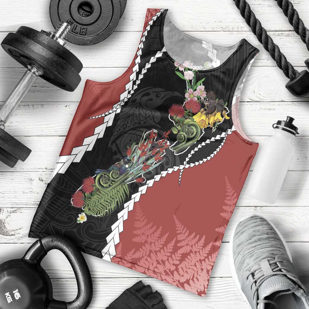 New Zealand Christmas Men Tank Top Flora Map with Birds - Aussie Hoodie