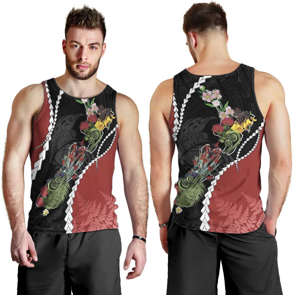 New Zealand Christmas Men Tank Top Flora Map with Birds - Aussie Hoodie