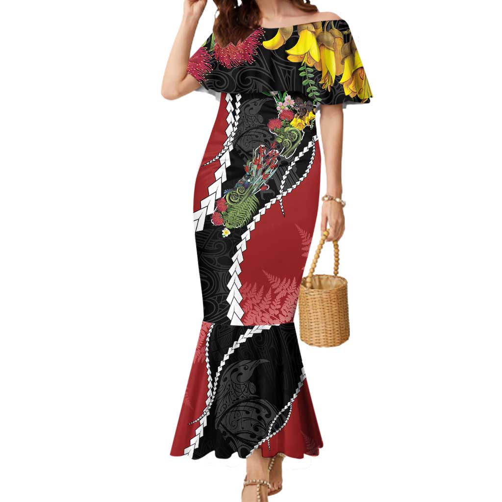 New Zealand Christmas Mermaid Dress Flora Map with Birds - Aussie Hoodie