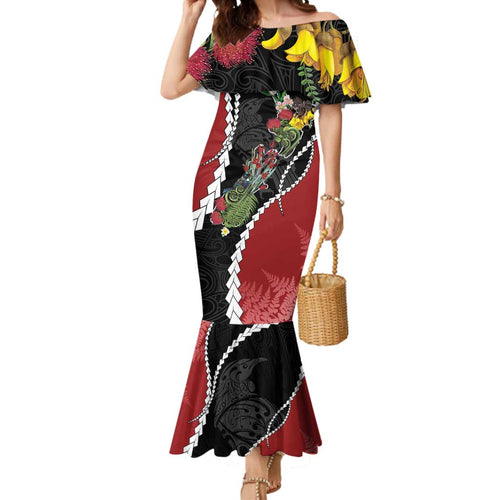 New Zealand Christmas Mermaid Dress Flora Map with Birds - Aussie Hoodie