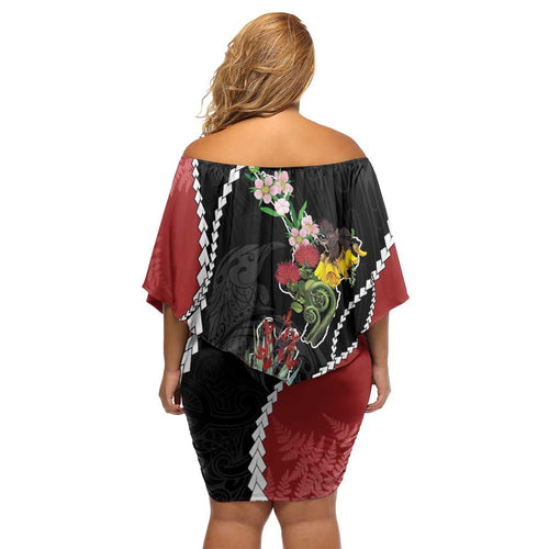 New Zealand Christmas Off Shoulder Short Dress Flora Map with Birds - Aussie Hoodie