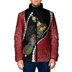 New Zealand Christmas Padded Jacket Flora Map with Birds - Aussie Hoodie
