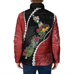 New Zealand Christmas Padded Jacket Flora Map with Birds - Aussie Hoodie
