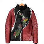 New Zealand Christmas Padded Jacket Flora Map with Birds - Aussie Hoodie