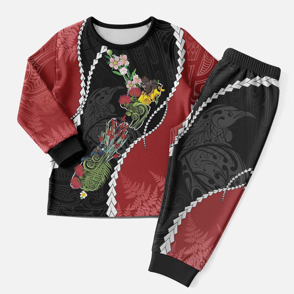 New Zealand Christmas Pajama Set Flora Map with Birds - Aussie Hoodie