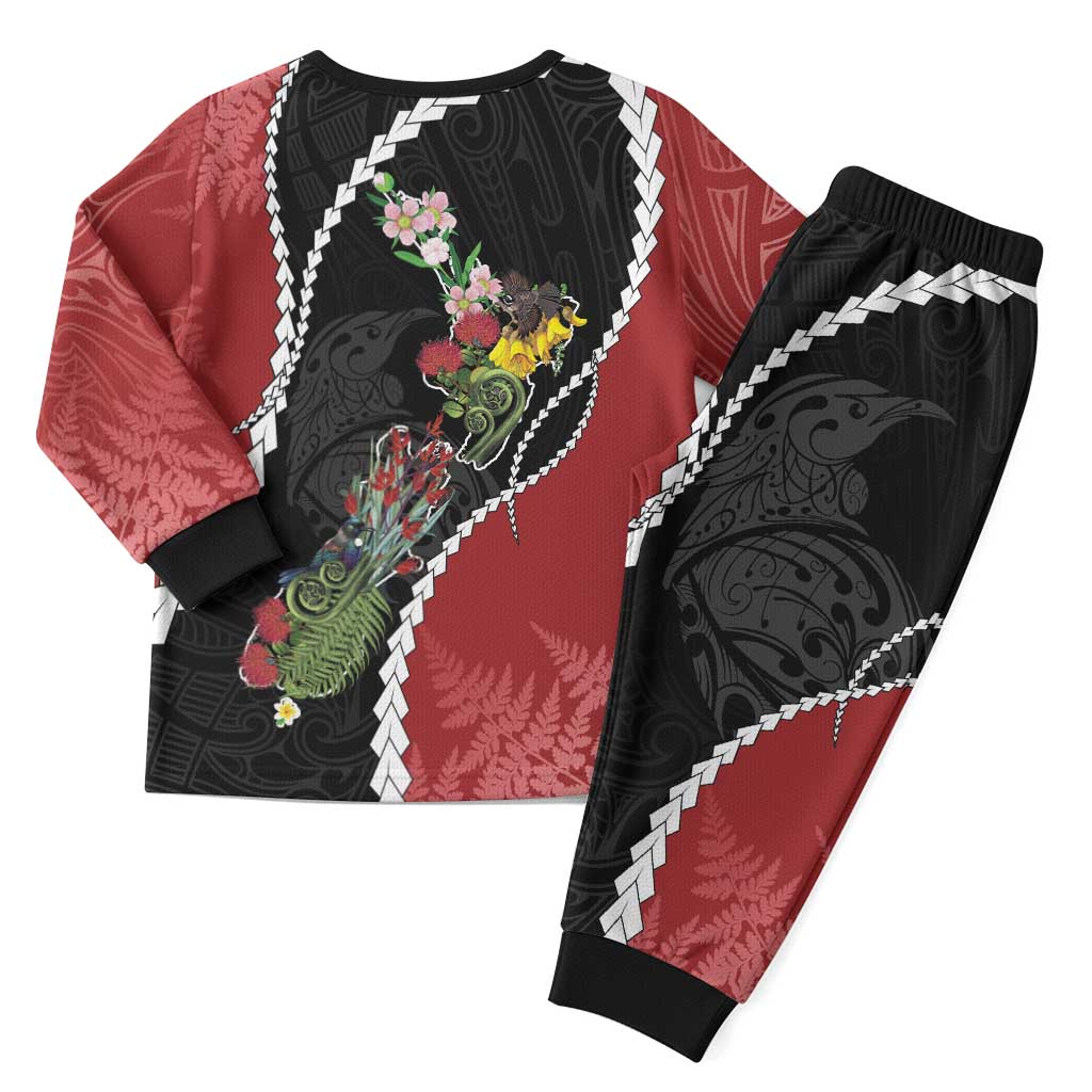 New Zealand Christmas Pajama Set Flora Map with Birds - Aussie Hoodie