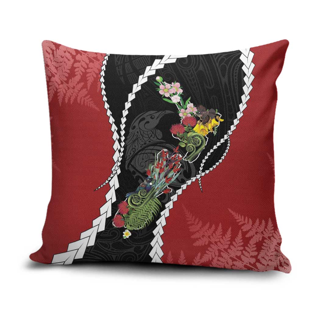 New Zealand Christmas Pillow Cover Flora Map with Birds - Aussie Hoodie