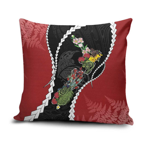 New Zealand Christmas Pillow Cover Flora Map with Birds - Aussie Hoodie