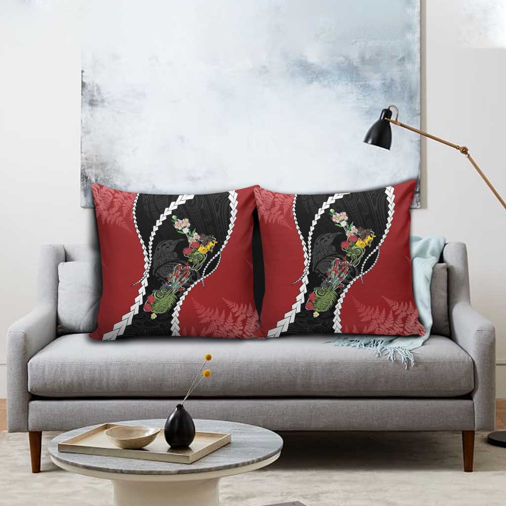 New Zealand Christmas Pillow Cover Flora Map with Birds - Aussie Hoodie