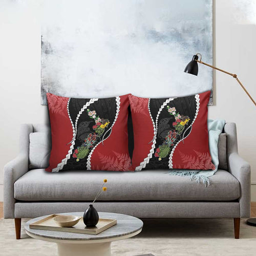New Zealand Christmas Pillow Cover Flora Map with Birds - Aussie Hoodie
