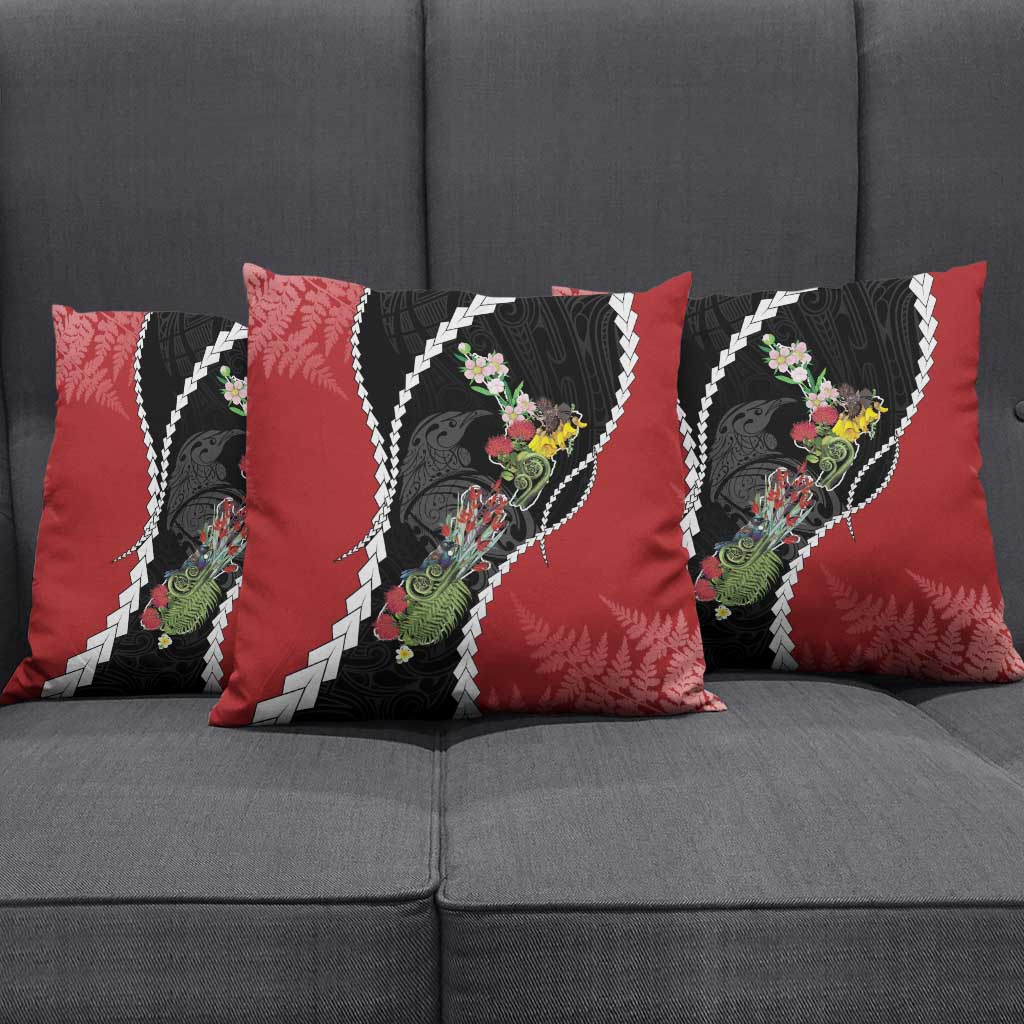 New Zealand Christmas Pillow Cover Flora Map with Birds - Aussie Hoodie