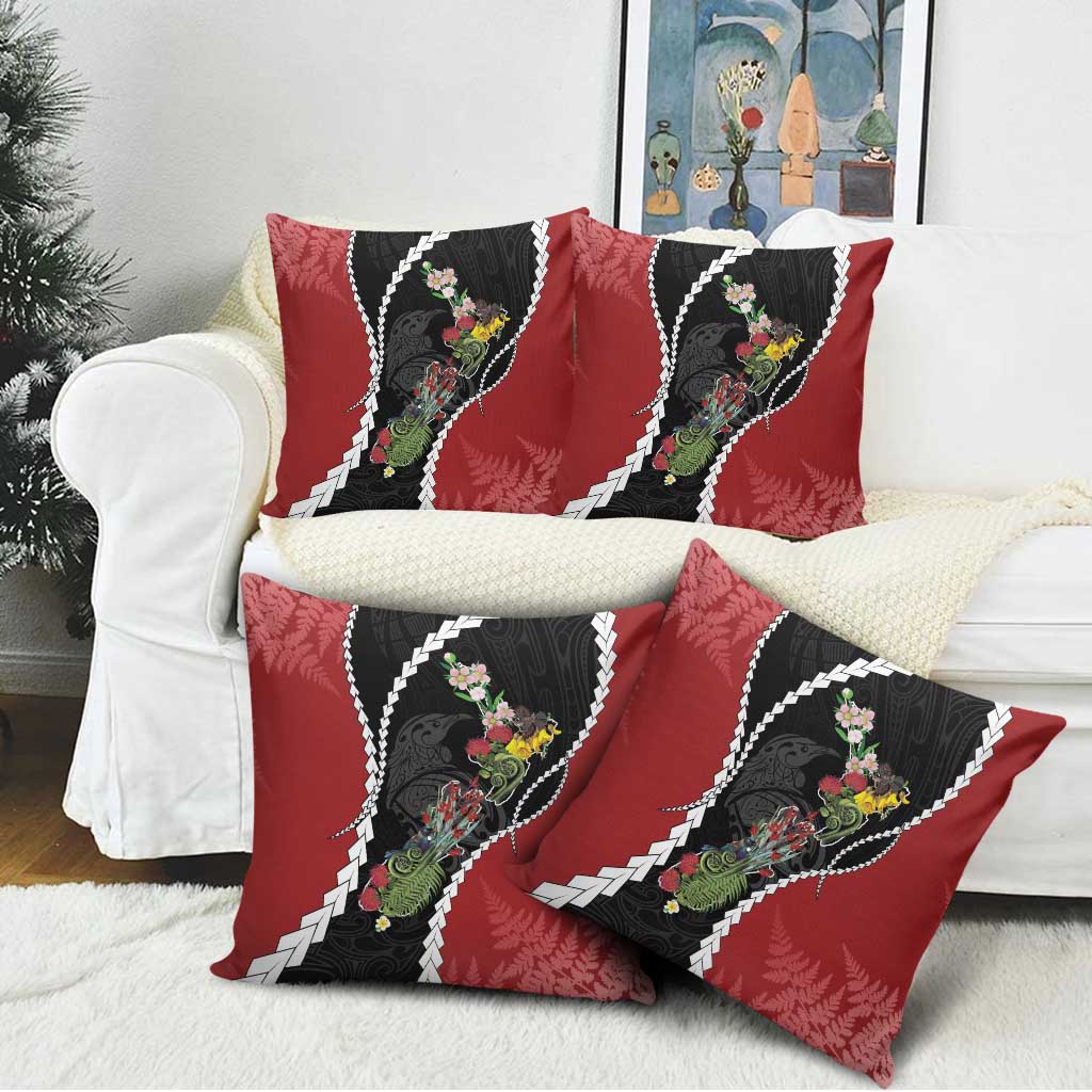 New Zealand Christmas Pillow Cover Flora Map with Birds - Aussie Hoodie