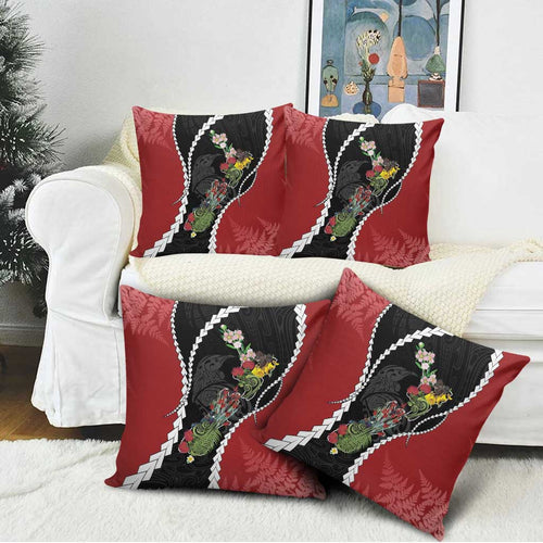 New Zealand Christmas Pillow Cover Flora Map with Birds - Aussie Hoodie