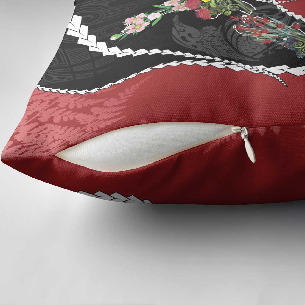 New Zealand Christmas Pillow Cover Flora Map with Birds - Aussie Hoodie