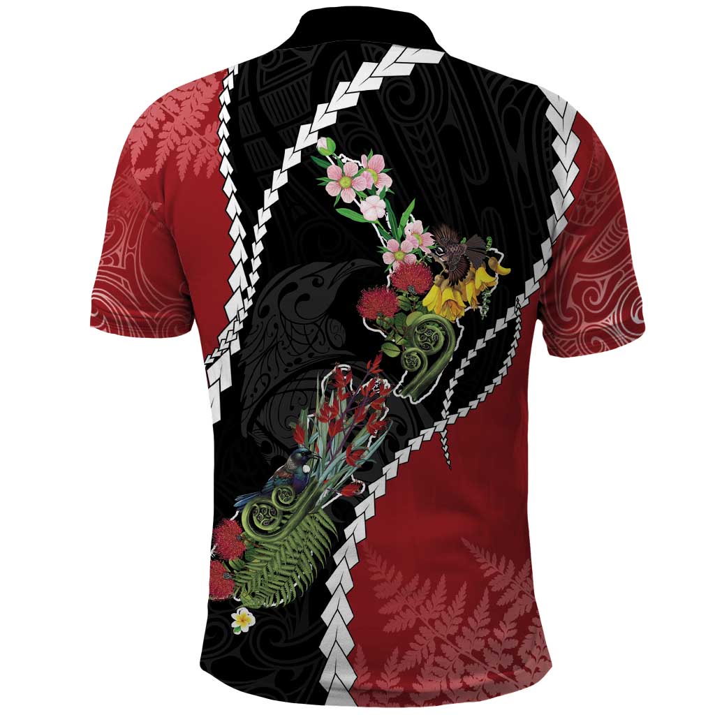 New Zealand Christmas Polo Shirt Flora Map with Birds - Aussie Hoodie