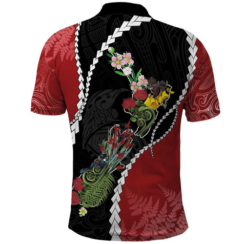 New Zealand Christmas Polo Shirt Flora Map with Birds - Aussie Hoodie