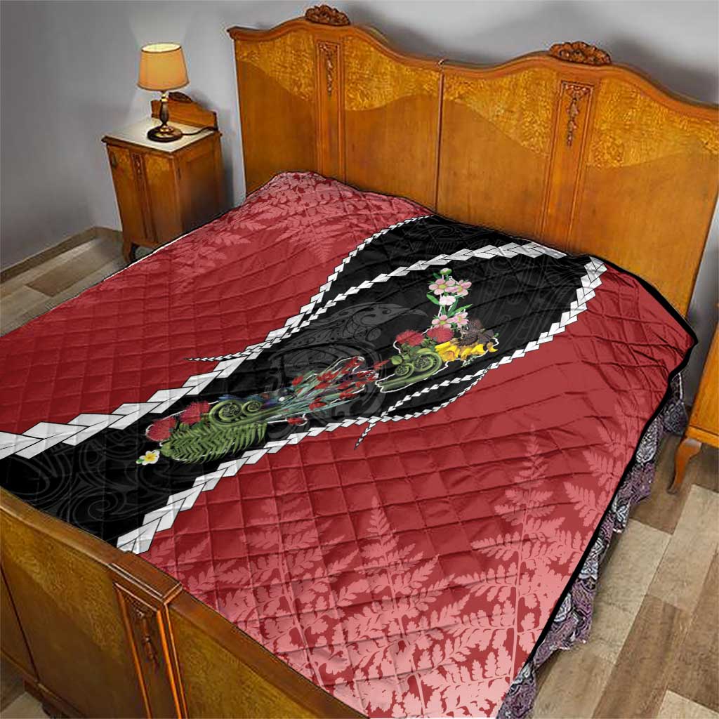 New Zealand Christmas Quilt Flora Map with Birds - Aussie Hoodie