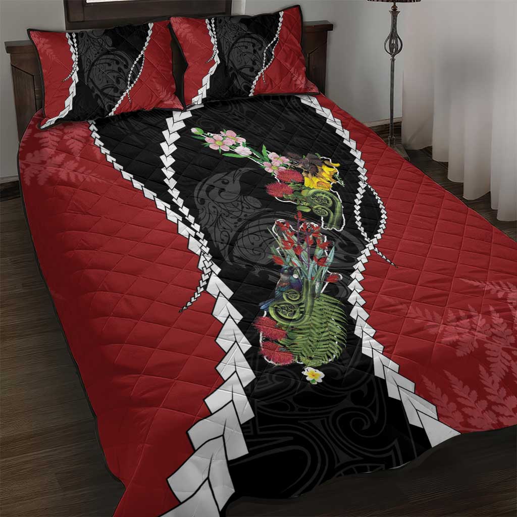 New Zealand Christmas Quilt Bed Set Flora Map with Birds - Aussie Hoodie