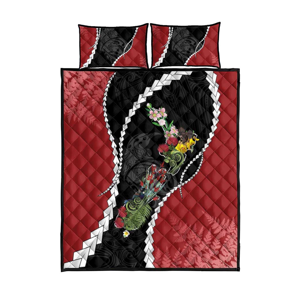 New Zealand Christmas Quilt Bed Set Flora Map with Birds - Aussie Hoodie
