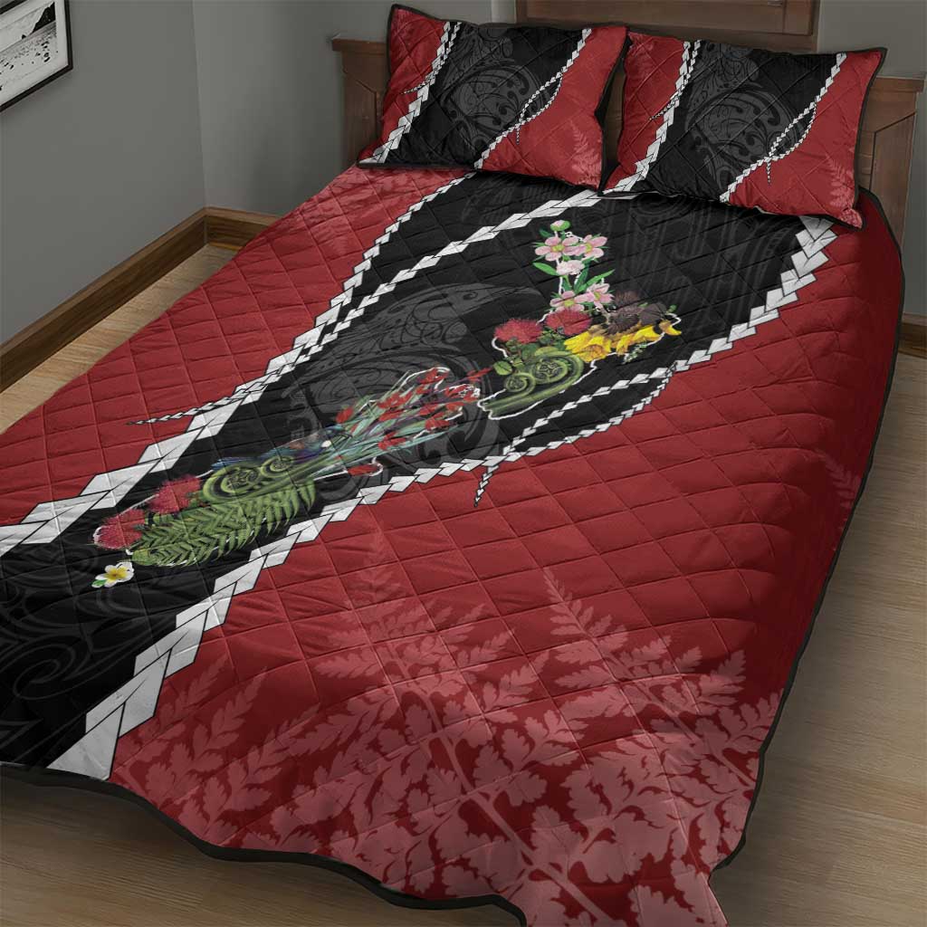 New Zealand Christmas Quilt Bed Set Flora Map with Birds - Aussie Hoodie
