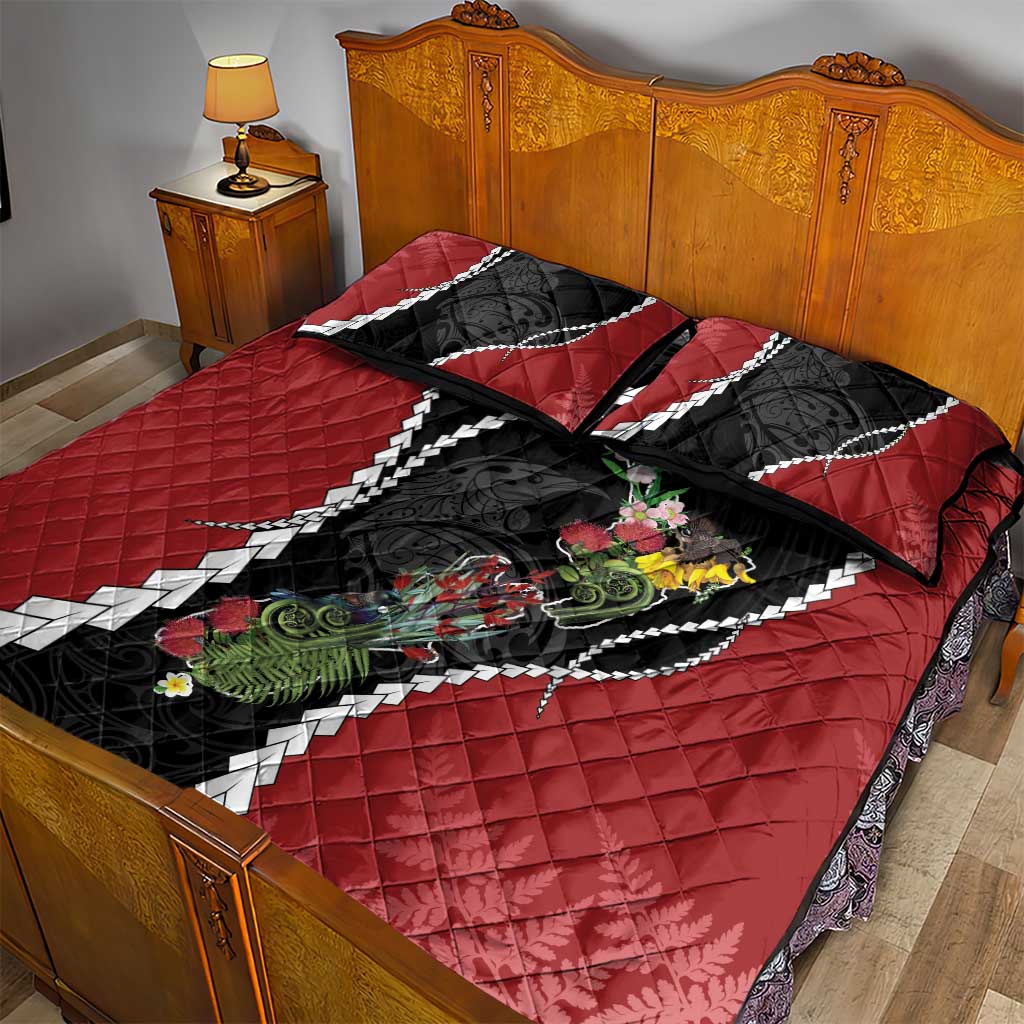 New Zealand Christmas Quilt Bed Set Flora Map with Birds - Aussie Hoodie
