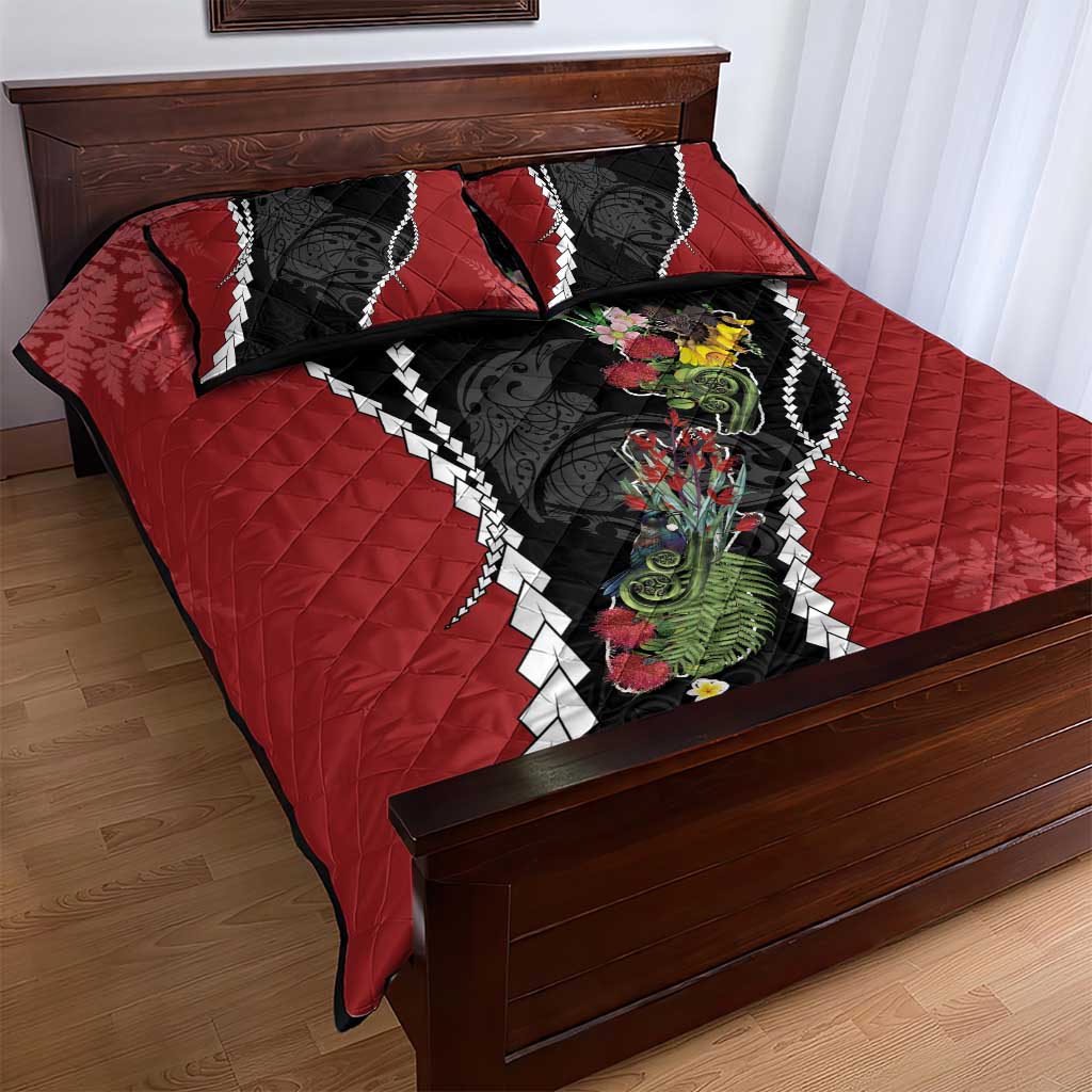 New Zealand Christmas Quilt Bed Set Flora Map with Birds - Aussie Hoodie