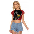 New Zealand Christmas Raglan Cropped T Shirt Flora Map with Birds - Aussie Hoodie