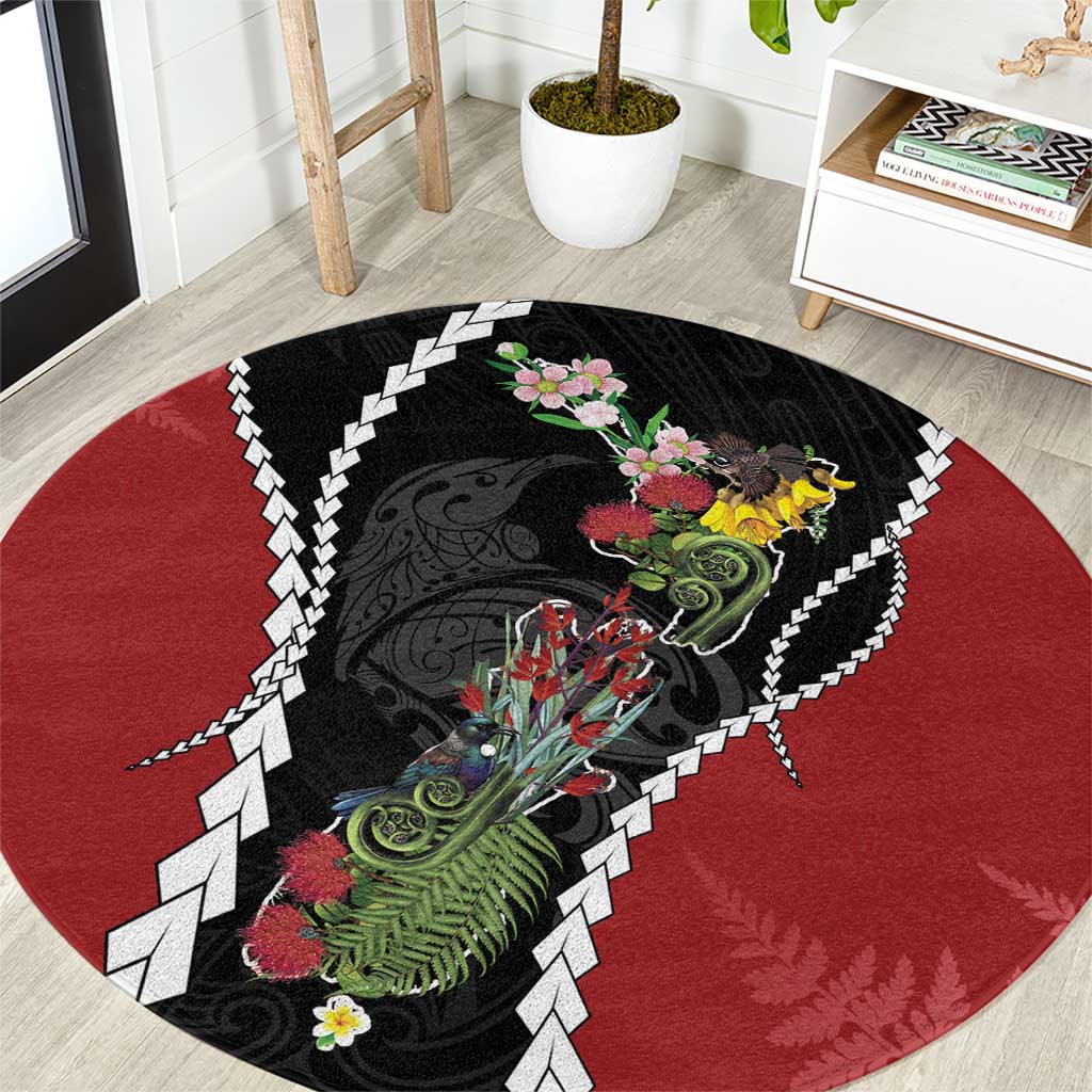 New Zealand Christmas Round Carpet Flora Map with Birds - Aussie Hoodie