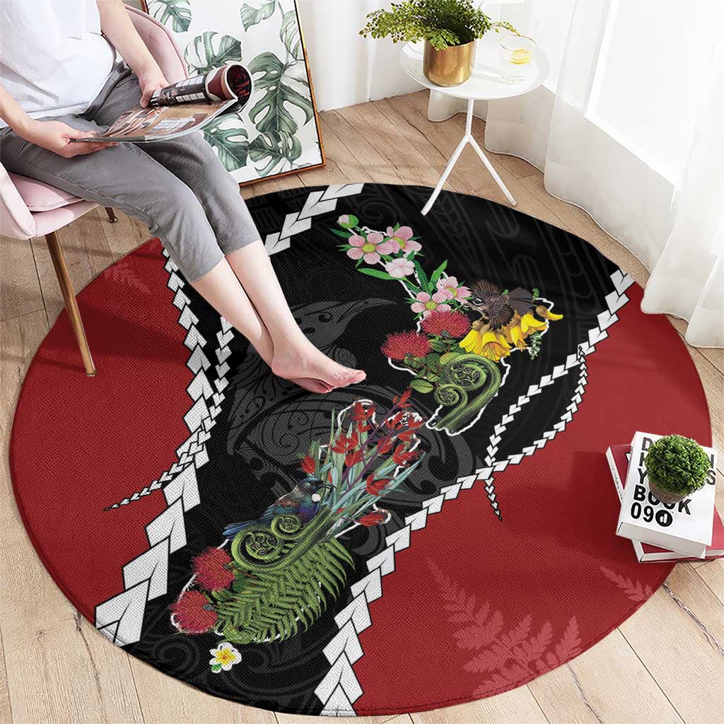 New Zealand Christmas Round Carpet Flora Map with Birds - Aussie Hoodie