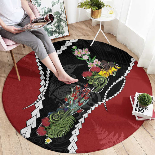 New Zealand Christmas Round Carpet Flora Map with Birds - Aussie Hoodie